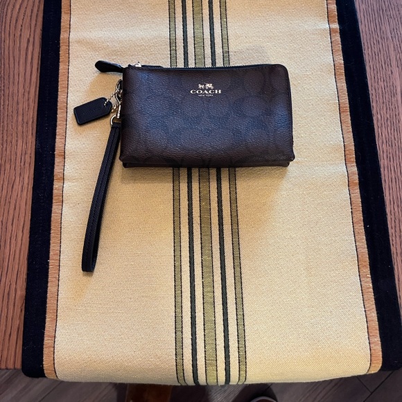 Coach Dark Brown Wristlet in Signature Coated Canvas - Picture 1 of 5